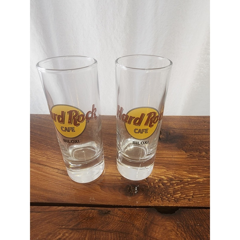 Set of two Hard Rock Cafe Biloxi shot glasses tall double